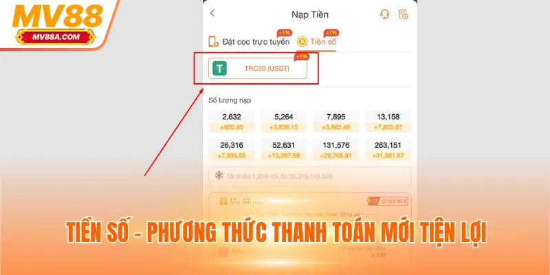 Nạp Tiền MV88 - Hướng Dẫn Giao Dịch Với 4 Phương Thức 3 Tiền số - Phương thức thanh toán mới tiện lợi